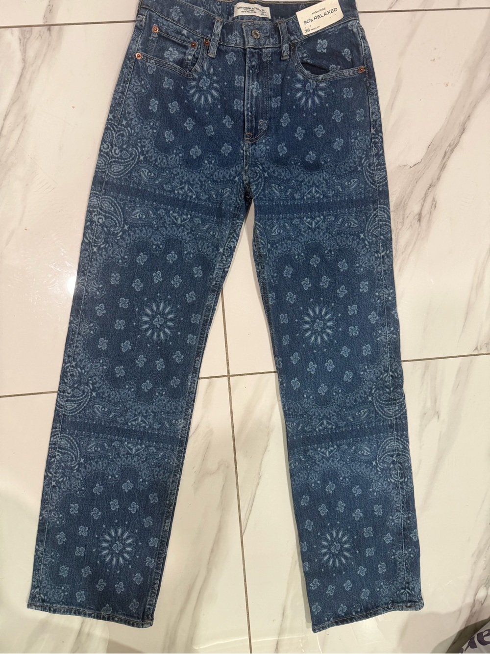 Abercrombie & Fitch Blue Paisley-Print Straight-Leg Jeans